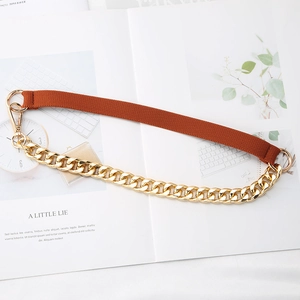 Fashionable gold metal chain and orange nylon woven strap with lobster clasps