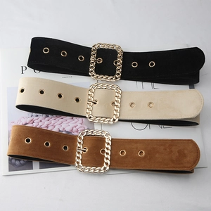 Ceintures larges en daim pour femmes avec boucle dorée en noir, beige et marron chic