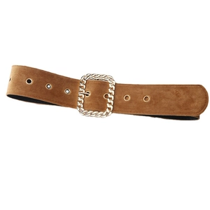 Ceinture élégante en daim marron pour femme avec boucle en chaîne dorée décorative
