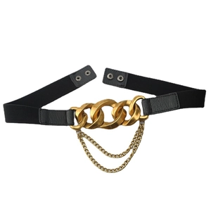 Women's elastic waist belt with decorative gold alloy chains for dresses and coats