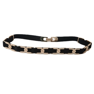 Ceinture élastique noire pour femme avec maillons de chaîne dorés et boucle en métal