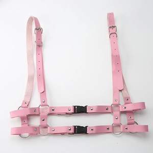 Imbracatura gotica in pelle PU rosa con anelli d'argento e borchie regolabili