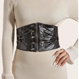 Ceinture Corset Large Punk Gothique pour Femme Cuir Artificiel Serre-taille Élastique Fermeture Éclair Métal O-Ring Lacet