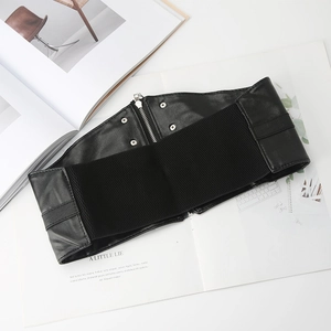Ceinture large élastique noire pour femme avec fermeture éclair en métal argenté