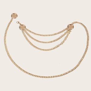 Elegant multi-layer gold metal waist chain belt with round accents for dresses