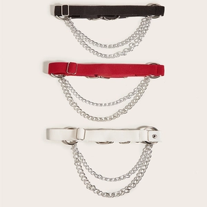 Adjustable punk garter belt set with double metal chains in black, red and white colors