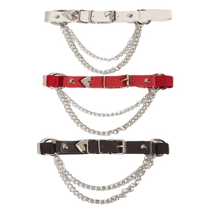Punk Goth heart pendant leg garter with metal chains in red black and white