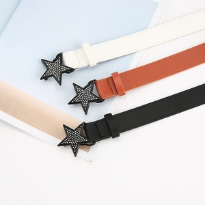 Ceinture Femme Tendance en Similicuir Avec Boucle Étoile en Strass Ceinture de Taille Fine pour Jeans Costume Robe Accessoire Vintage