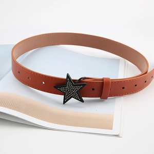 Ceinture en cuir marron avec boucle étoile en strass pour costumes et jeans de femme