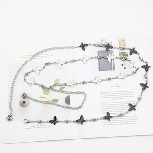 Women Butterfly Metal Chain Belt Silver Rhinestone Waist Chain Decorative Waistband For Dresses Shirt Adjustable Jewelry