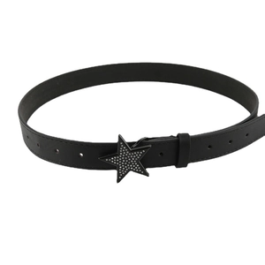 Ceinture femme noire en cuir avec boucle étoile en strass, accessoire chic pour jeans