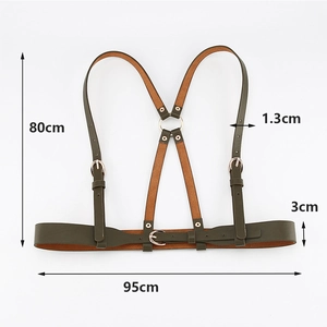 Detail showing 3cm waist and 1.3cm shoulder strap dimensions for punk leather harness