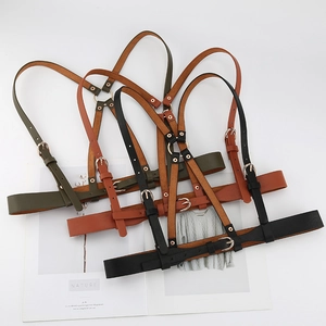 Women Punk Faux Leather Body Harness Belt Adjustable Gothic Chest Strap Waist Cincher With Metal Rings For Club Party