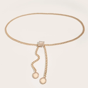 Elegant gold metal waist chain for women with square rhinestone buckle and tassel charms