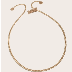 Elegant gold metal chain belt with rose flower buckles and round coin charms for dresses