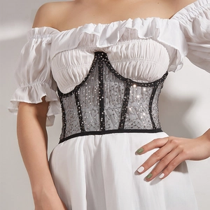 Ceinture Corset à Paillettes pour Femmes Bustier Lacé avec Baleinage Ceinture en Maille à Paillettes Sexy pour Fête