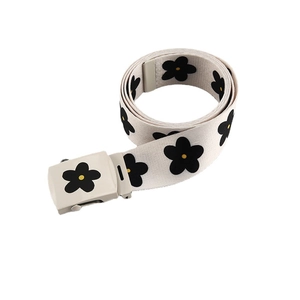 Ceinture en toile blanc cassé à imprimé floral et boucle carrée en métal mat