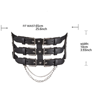 Detail showing wide punk corset belt size 10cm width and 65cm waist measurements