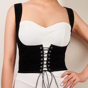Women Faux Leather Corset Belt Lace Up Waist Seal Gothic Street Style Slim Fit Black Underbust Vest Belt For Lady Dress