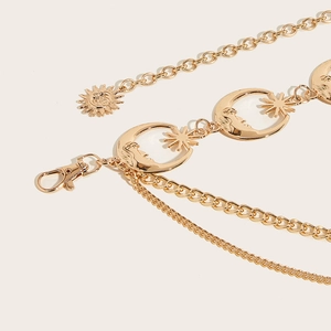 Chic multi-layer gold body chain featuring hollow moon and sun pendant charms