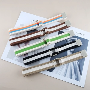 Striped canvas belts with double D-ring buckles in multiple colors for casual jeans