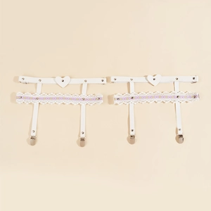 White lace thigh ring with purple flower embroidery and heart buckle for JK outfits