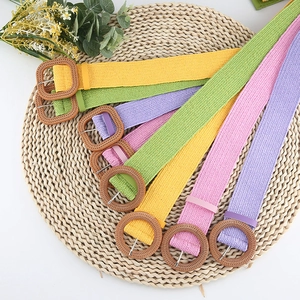 Ceinture Tissée Bohémienne pour Femmes Boucle Ronde Carrée Élastique Style Paille Sangle de Taille pour Robe Chemise Longue Décorative