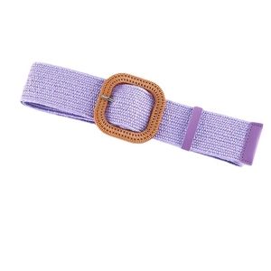 Ceinture tressée élastique violet clair avec boucle carrée pour robes de femmes