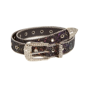 Western rhinestone belt for women with purple glitter finish and sparkling y2k studs
