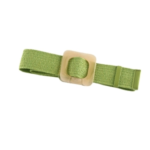 Ceinture tressée élastique vert herbe pour femme avec boucle carrée en résine ivoire