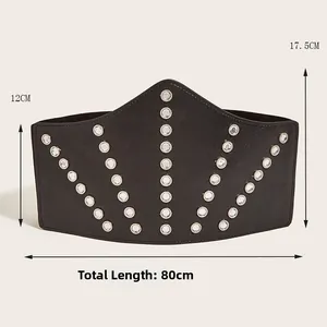 Détail de la ceinture élastique large noire avec strass argentés et infos sur la taille 80cm