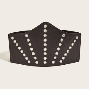 Ceinture large élastique vintage pour femme avec motif de strass argentés