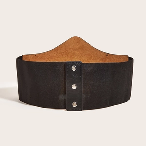 Ceinture large élastique pour femme avec panneau en cuir noir et rivets argentés