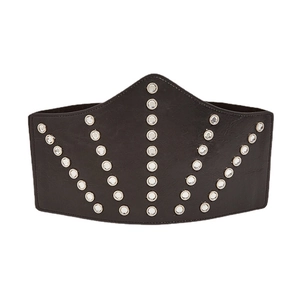 Large ceinture corset élastique noire pour femme avec strass brillants et simili cuir