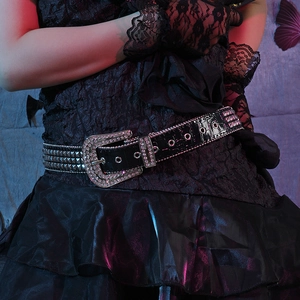 Damen Punk Stil Strass Schnalle PU Leder Gürtel Schwarz Krokodil Muster Nietengürtel Western Rock Breiter Bund Vielseitiger Gürtel
