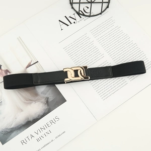 Ceinture élastique noire pour femme avec boucle dorée à double anneaux entrelacés