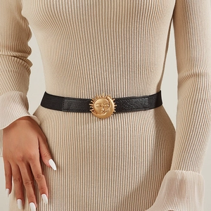 Cintura Elastica da Donna Vintage Fibbia in Metallo Rilievo Sole Luna Oro Retrò Nero Stretch Corsetto per Abiti