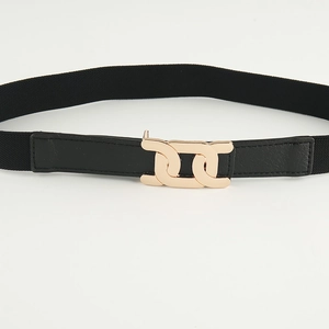Ceinture élastique noire pour robe avec boucle en métal à double anneau doré chic