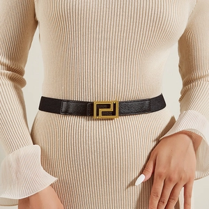Women Elastic Waist Belt Gold Geometric Buckle Black Stretch Corset Belt For Dresses Coats Fashion Commuter Accessory