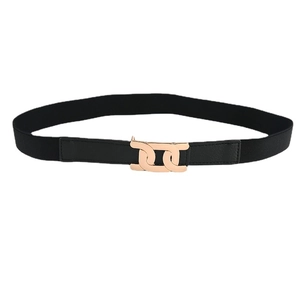 Ceinture élastique noire pour femme avec boucle en métal doré pour robes et manteaux