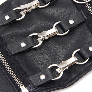 Cintura a corsetto punk in ecopelle nera con fibbie e anelli in metallo argentato