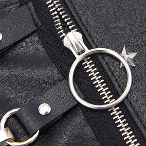 Macro di cintura a corsetto punk in pelle nera con rivetti a stella e zip metallica