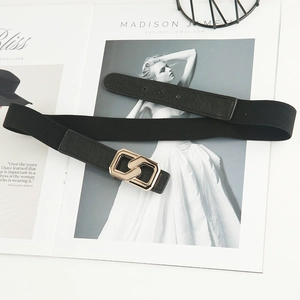 Ceinture élastique noire pour femmes avec boucle géométrique dorée pour robes et manteaux