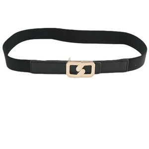 Ceinture élastique noire pour femme avec boucle élégante à double anneau doré clair