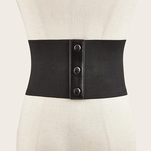 Ceinture corset élastique large pour femme avec trois boutons métalliques argentés