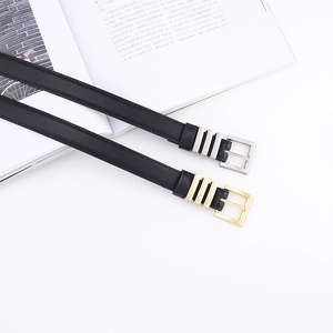 Women Minimalist PU Leather Belt With Square Alloy Pin Buckle Fashion Versatile Black Thin Belt For Jeans Dress Accessories