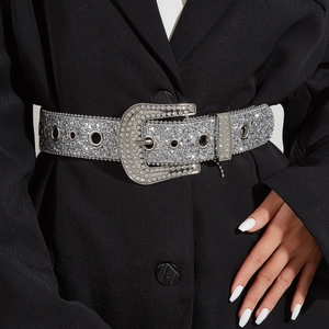 Ceinture Large à Strass pour Femmes avec Séquins et Paillettes en Cuir PU et Boucle à Ardillon en Alliage Ceinture Décorative Punk Y2K pour Jeans Boîte de Nuit