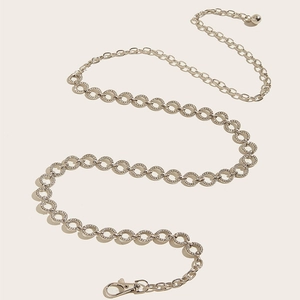 Elegant silver metal chain belt with sparkling rhinestones for dresses and skirts