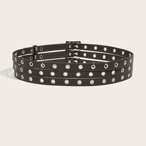 Lot de 3 ceintures punk noires avec trois rangées d'œillets métalliques et boucle à ardillon