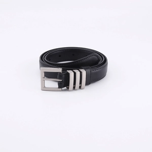 Classic black leather belt for women with silver square buckle and metal loops